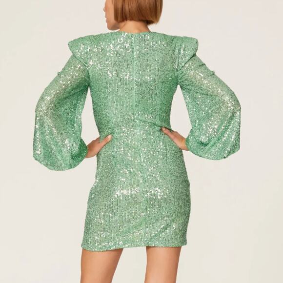 Mac Duggal Mint Green Sequin Mini Dress Size 6 Semi-Formal Balloon Designer $358 - Picture 2 of 11
